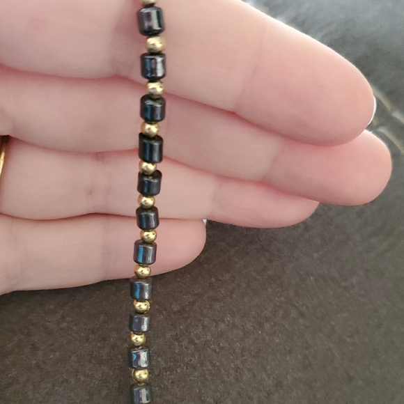 Hematite Station Necklace | Silver-Tone Chain & Bead Accents - Picture 2 of 2